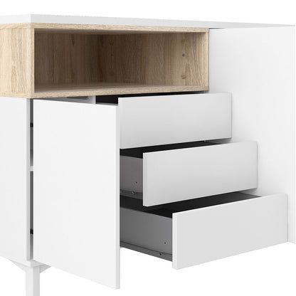 Furniture To Go Roomers Sideboard 3 Drawers 3 Doors in White and Oak