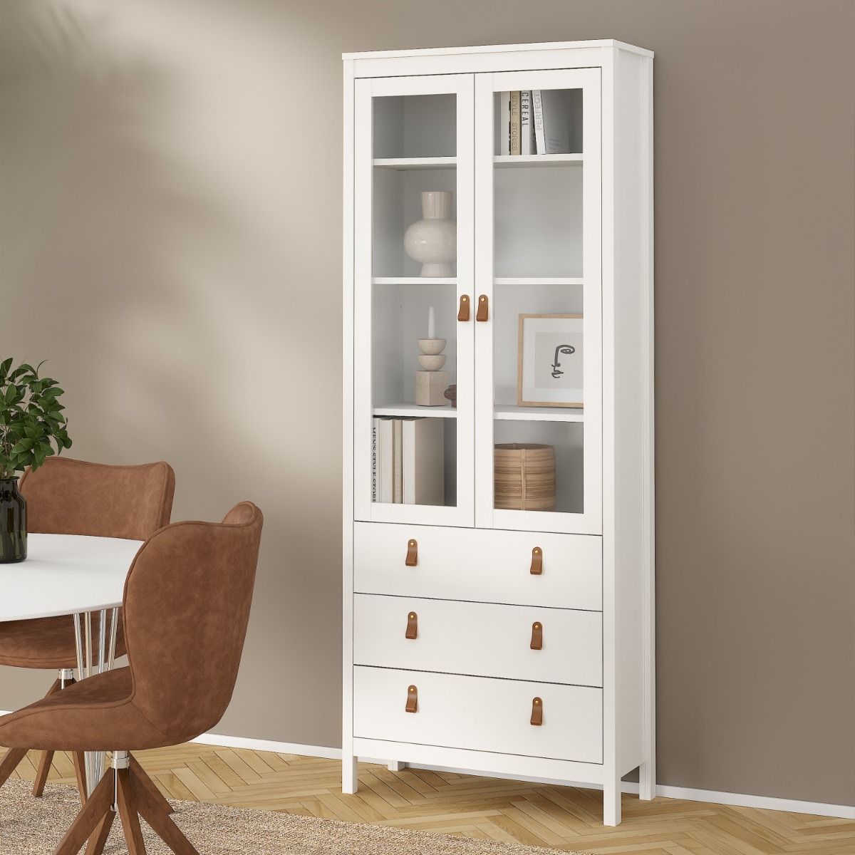 Furniture To Go Barcelona China Cabinet 2 Glass Doors with 3 Drawers in White