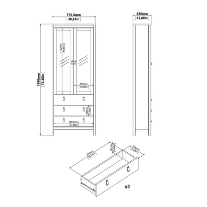 Furniture To Go Barcelona China Cabinet 2 Glass Doors with 3 Drawers in Matt Black