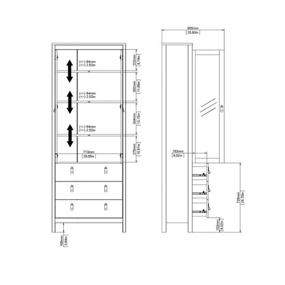 Furniture To Go Barcelona China Cabinet 2 Glass Doors with 3 Drawers in Matt Black