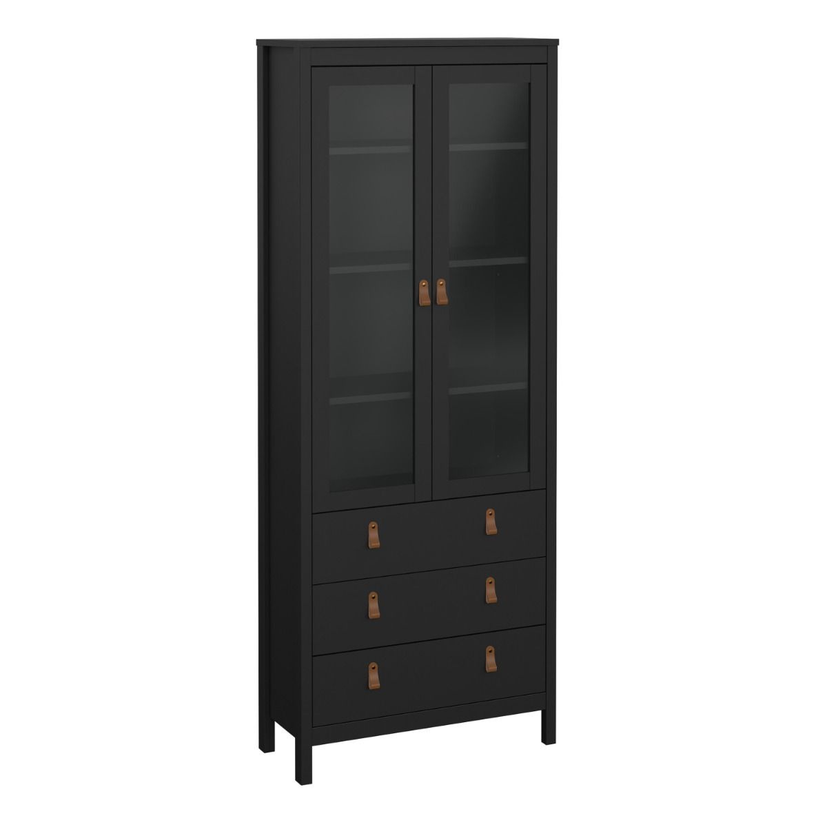 Furniture To Go Barcelona China Cabinet 2 Glass Doors with 3 Drawers in Matt Black