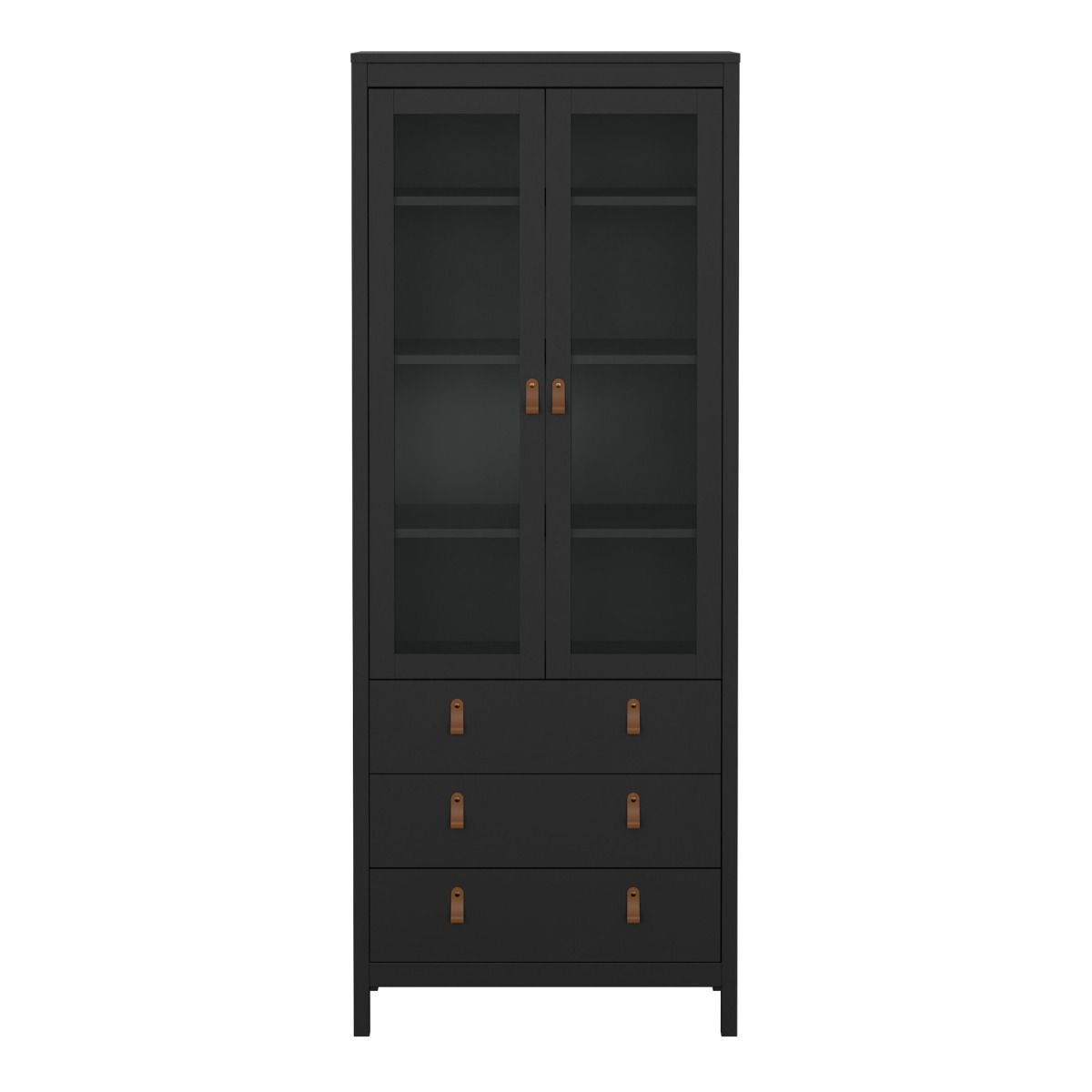 Furniture To Go Barcelona China Cabinet 2 Glass Doors with 3 Drawers in Matt Black