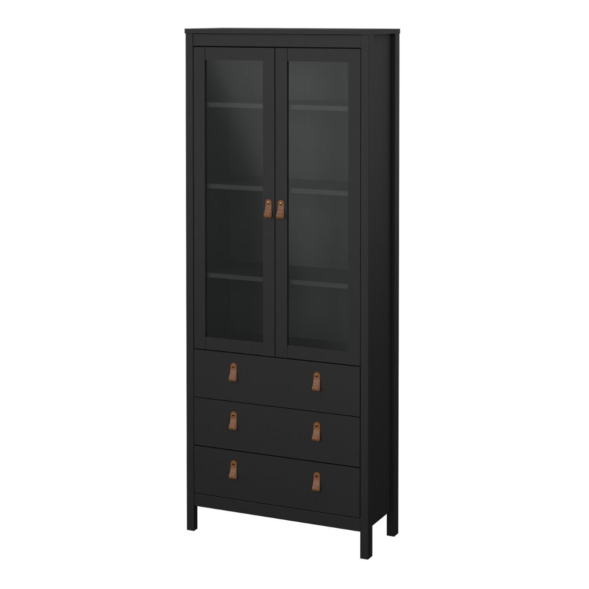 Furniture To Go Barcelona China Cabinet 2 Glass Doors with 3 Drawers in Matt Black