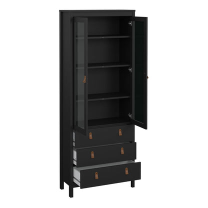 Furniture To Go Barcelona China Cabinet 2 Glass Doors with 3 Drawers in Matt Black