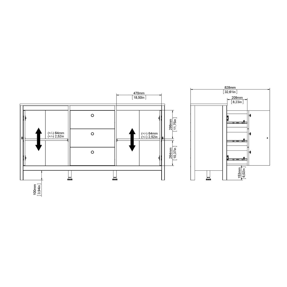 Furniture To Go Barcelona Sideboard 2 Doors 3 Drawers in White