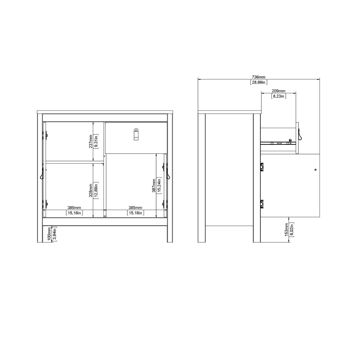 Furniture To Go Barcelona Sideboard 2 Doors 1 Drawer in White