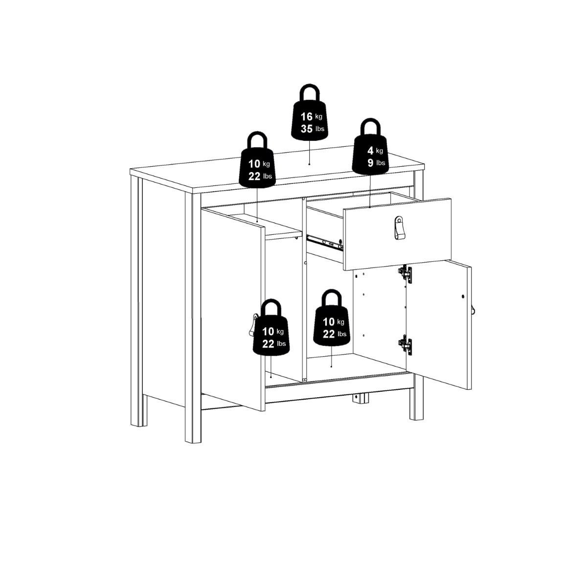 Furniture To Go Barcelona Sideboard 2 Doors 1 Drawer in White