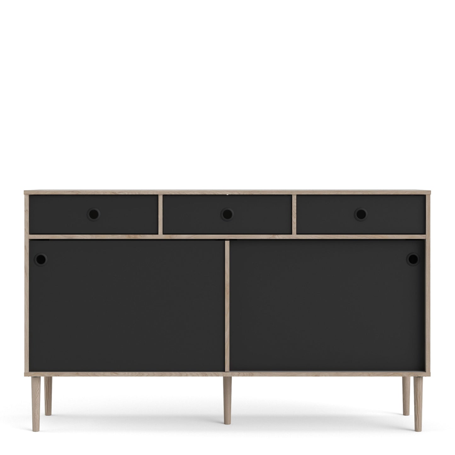 Furniture To Go Rome Sideboard 2 Sliding Doors 3 Drawers in Jackson Hickory Oak and Matt Black