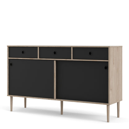 Furniture To Go Rome Sideboard 2 Sliding Doors 3 Drawers in Jackson Hickory Oak and Matt Black