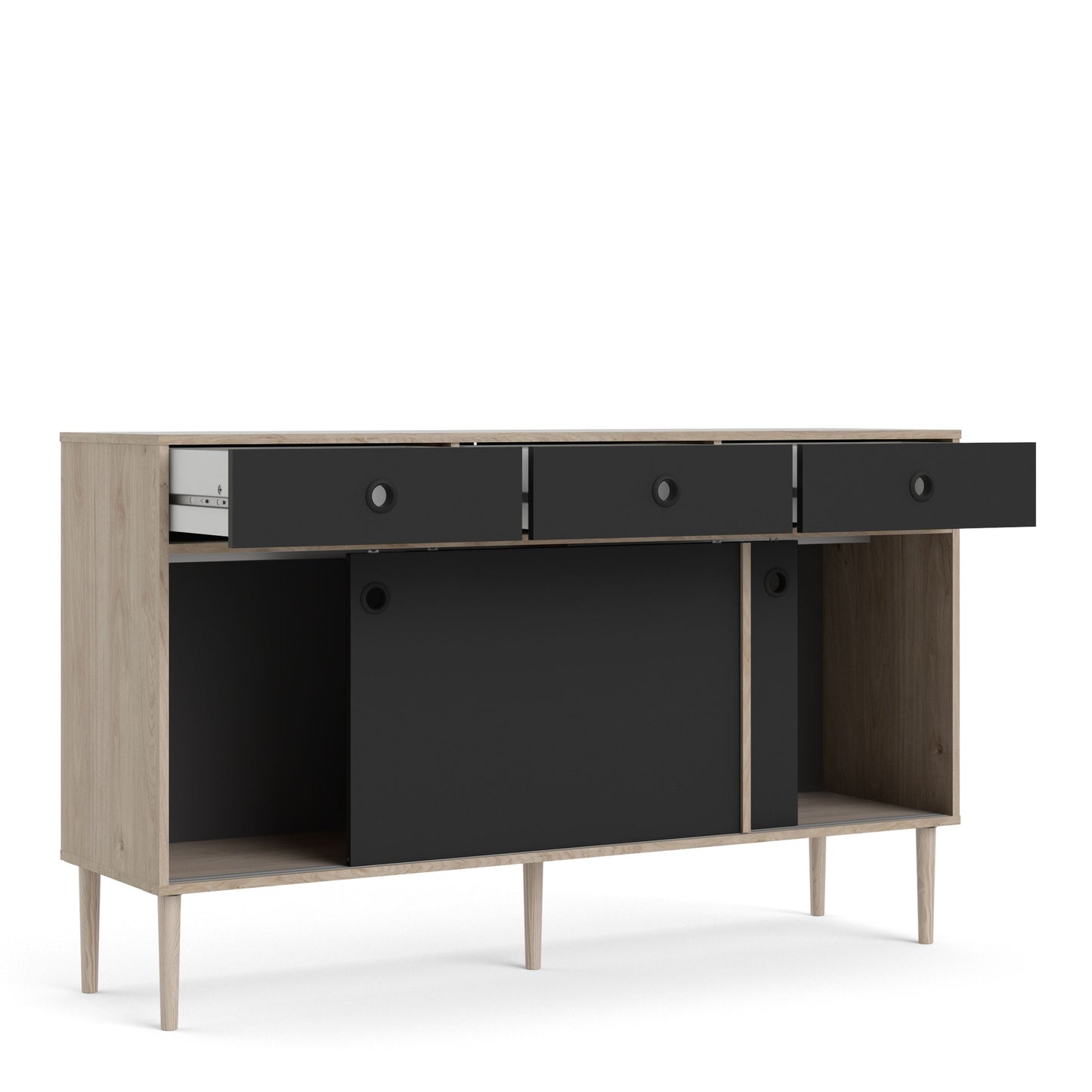 Furniture To Go Rome Sideboard 2 Sliding Doors 3 Drawers in Jackson Hickory Oak and Matt Black