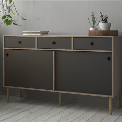 Furniture To Go Rome Sideboard 2 Sliding Doors 3 Drawers in Jackson Hickory Oak and Matt Black