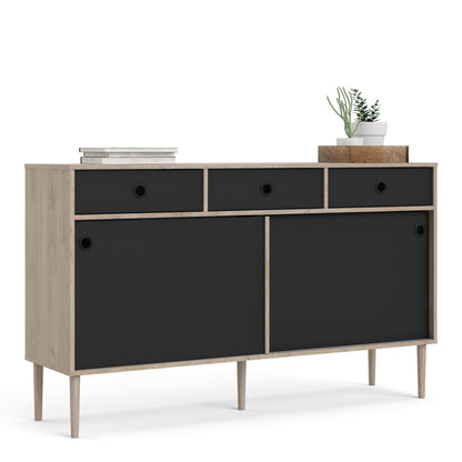 Furniture To Go Rome Sideboard 2 Sliding Doors 3 Drawers in Jackson Hickory Oak and Matt Black