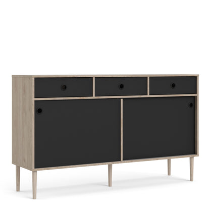 Furniture To Go Rome Sideboard 2 Sliding Doors 3 Drawers in Jackson Hickory Oak and Matt Black