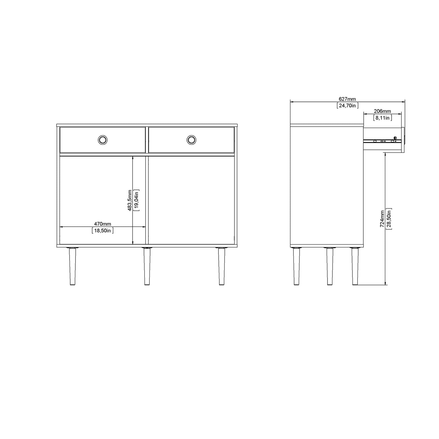 Furniture To Go Rome Sideboard 2 Sliding Doors 2 Drawers in Jackson Hickory Oak and Matt Black