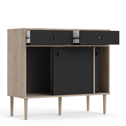 Furniture To Go Rome Sideboard 2 Sliding Doors 2 Drawers in Jackson Hickory Oak and Matt Black