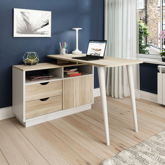 Teknik Office Bridge Desk with Two Storages in Sonoma Oak Effect and White Accents