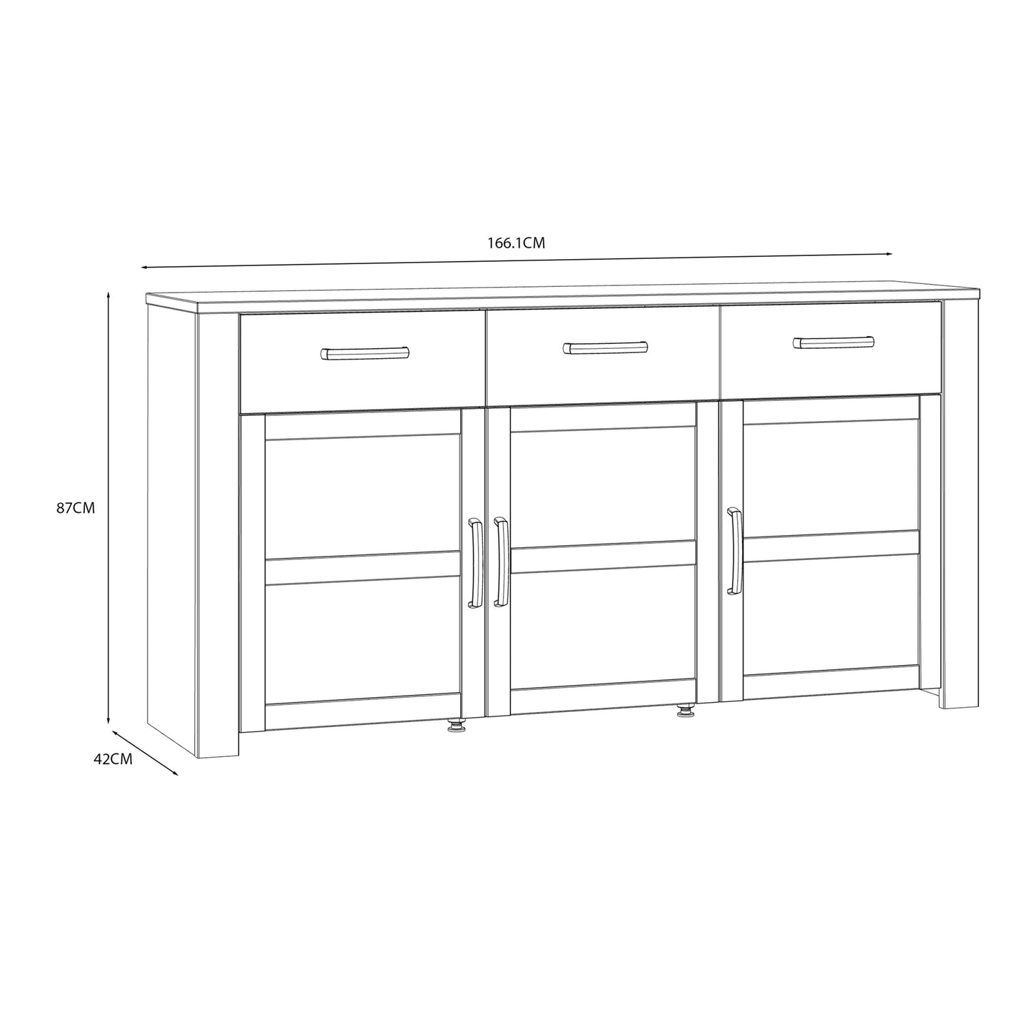 Furniture To Go Bohol 3 Door 3 Drawer Sideboard in Riviera Oak/Navy