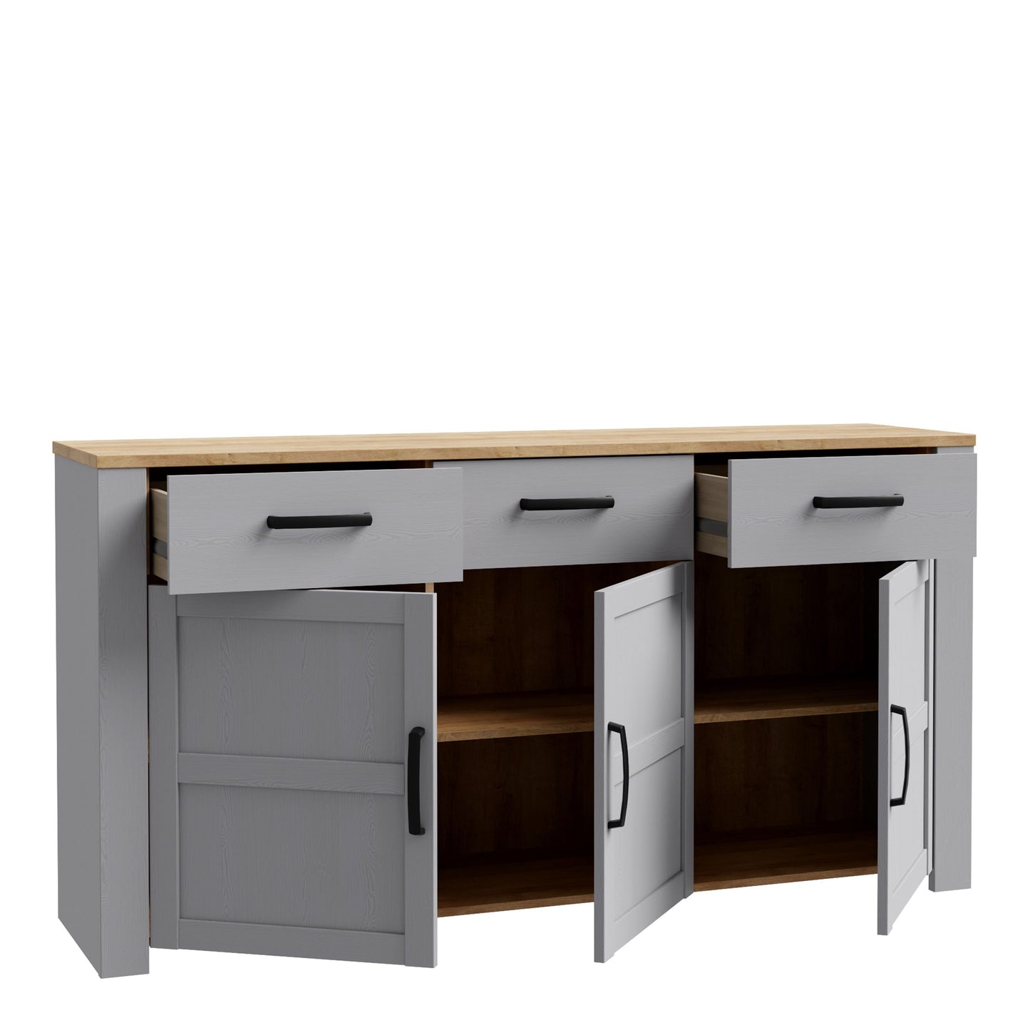 Furniture To Go Bohol 3 Door 3 Drawer Sideboard in Riviera Oak/Grey Oak