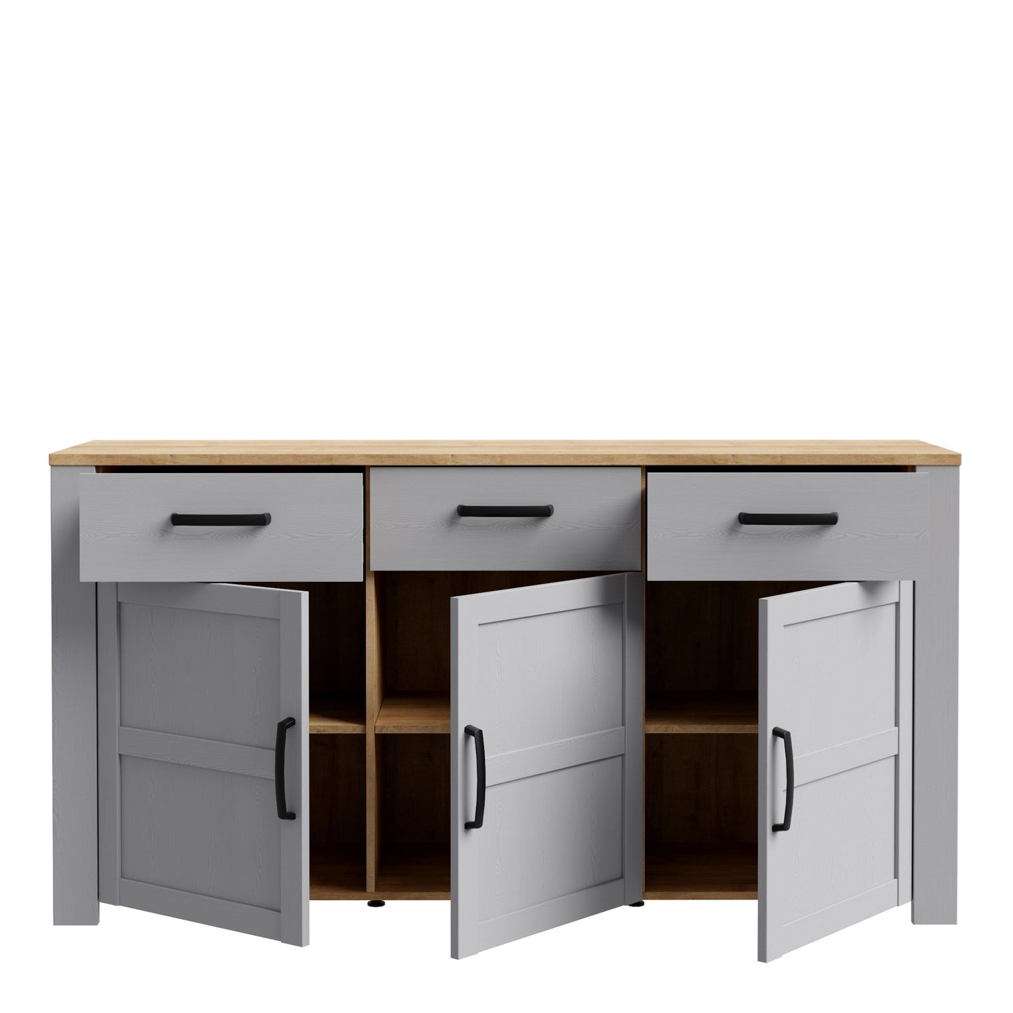 Furniture To Go Bohol 3 Door 3 Drawer Sideboard in Riviera Oak/Grey Oak