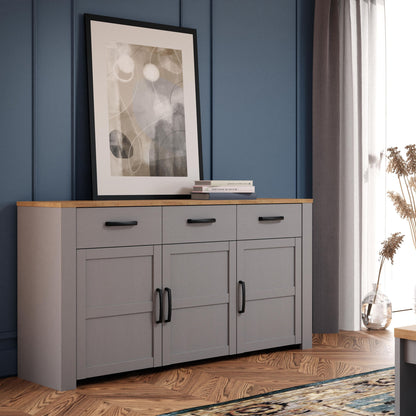 Furniture To Go Bohol 3 Door 3 Drawer Sideboard in Riviera Oak/Grey Oak