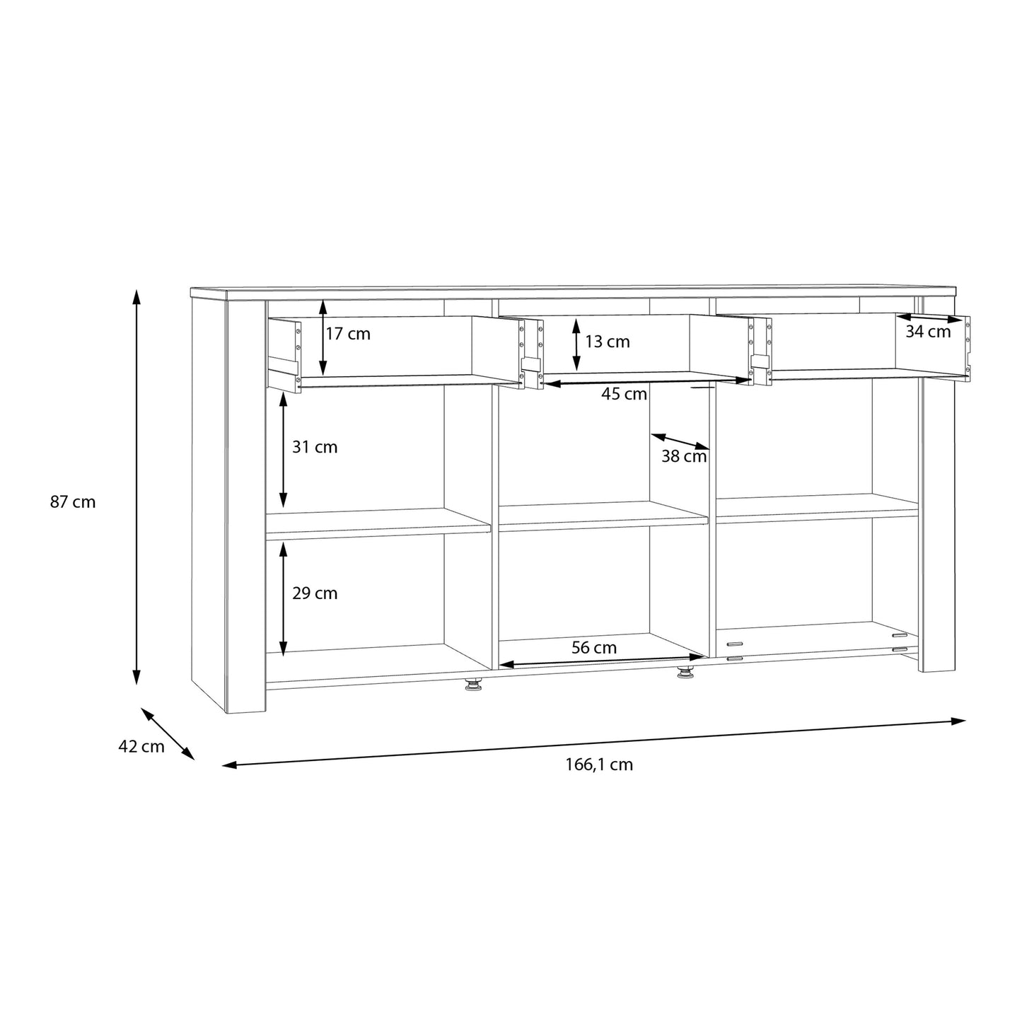 Furniture To Go Bohol 3 Door 3 Drawer Sideboard in Riviera Oak/White