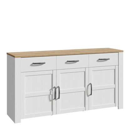 Furniture To Go Bohol 3 Door 3 Drawer Sideboard in Riviera Oak/White