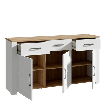 Furniture To Go Bohol 3 Door 3 Drawer Sideboard in Riviera Oak/White