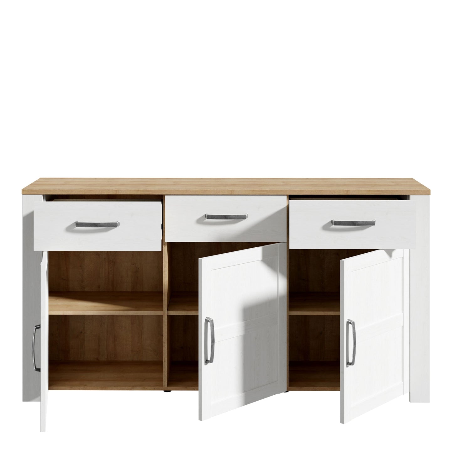 Furniture To Go Bohol 3 Door 3 Drawer Sideboard in Riviera Oak/White