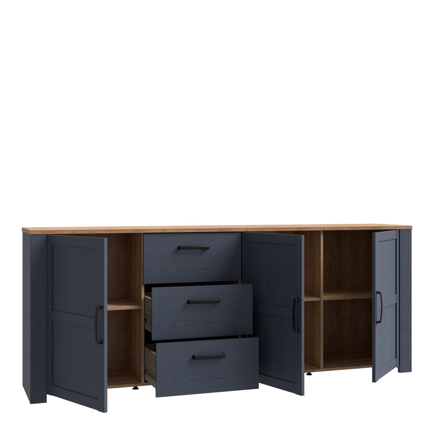 Furniture To Go Bohol 3 Door 3 Drawer Large Sideboard in Riviera Oak/Navy