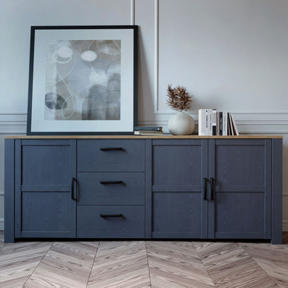 Furniture To Go Bohol 3 Door 3 Drawer Large Sideboard in Riviera Oak/Navy