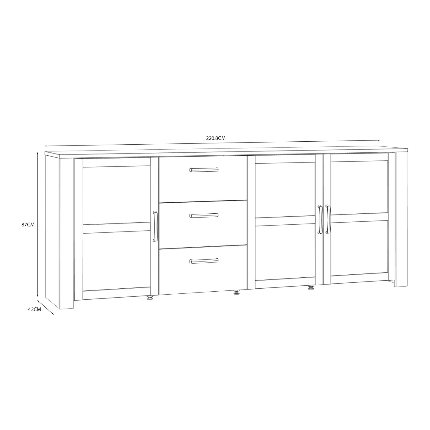 Furniture To Go Bohol 3 Door 3 Drawer Large Sideboard in Riviera Oak/Navy