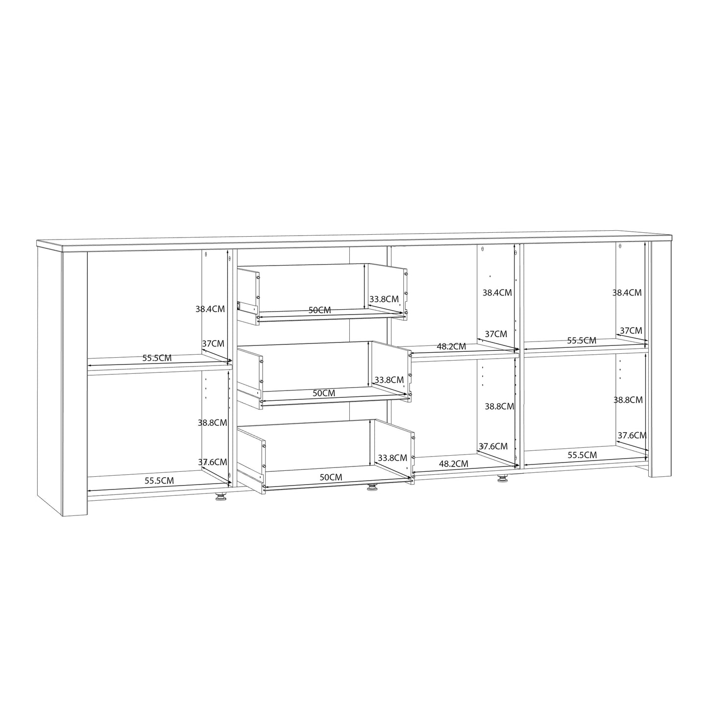 Furniture To Go Bohol 3 Door 3 Drawer Large Sideboard in Riviera Oak/Navy