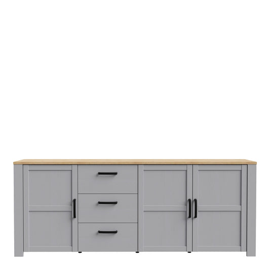 Furniture To Go Bohol 3 Door 3 Drawer Large Sideboard in Riviera Oak/Grey Oak