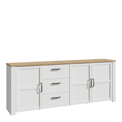 Furniture To Go Bohol 3 Door 3 Drawer Large Sideboard in Riviera Oak/White