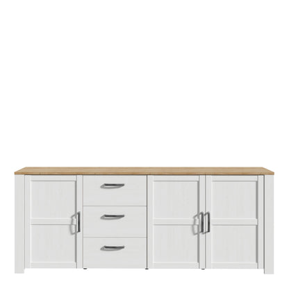 Furniture To Go Bohol 3 Door 3 Drawer Large Sideboard in Riviera Oak/White