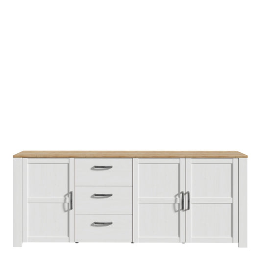 Furniture To Go Bohol 3 Door 3 Drawer Large Sideboard in Riviera Oak/White