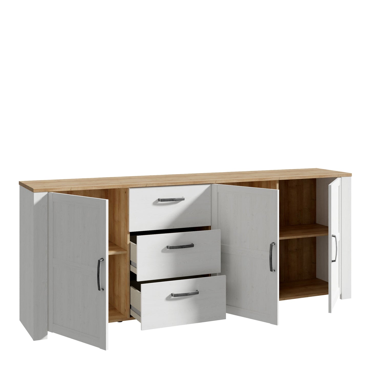 Furniture To Go Bohol 3 Door 3 Drawer Large Sideboard in Riviera Oak/White