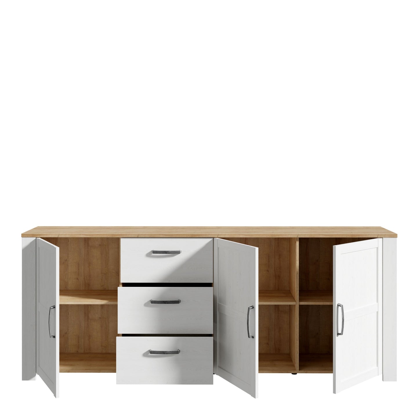 Furniture To Go Bohol 3 Door 3 Drawer Large Sideboard in Riviera Oak/White