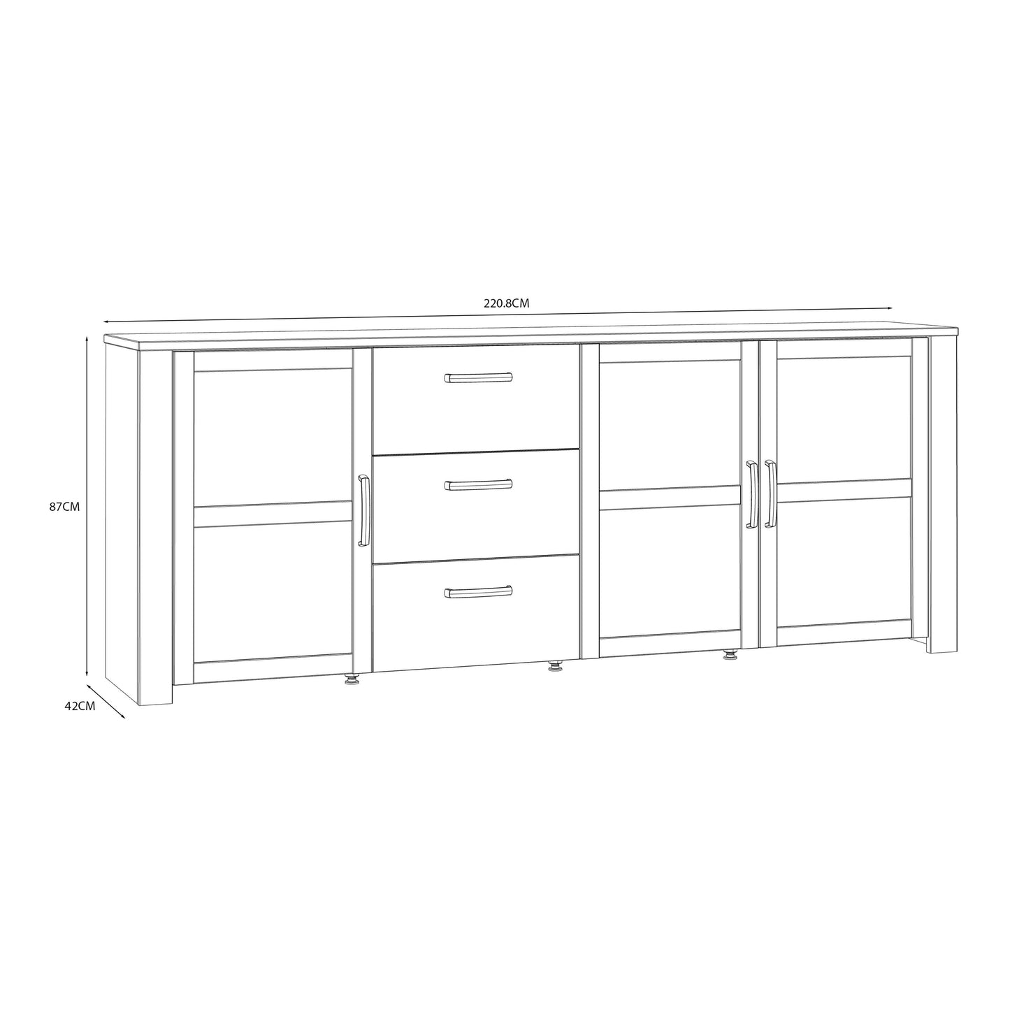 Furniture To Go Bohol 3 Door 3 Drawer Large Sideboard in Riviera Oak/White