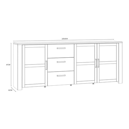 Furniture To Go Bohol 3 Door 3 Drawer Large Sideboard in Riviera Oak/White