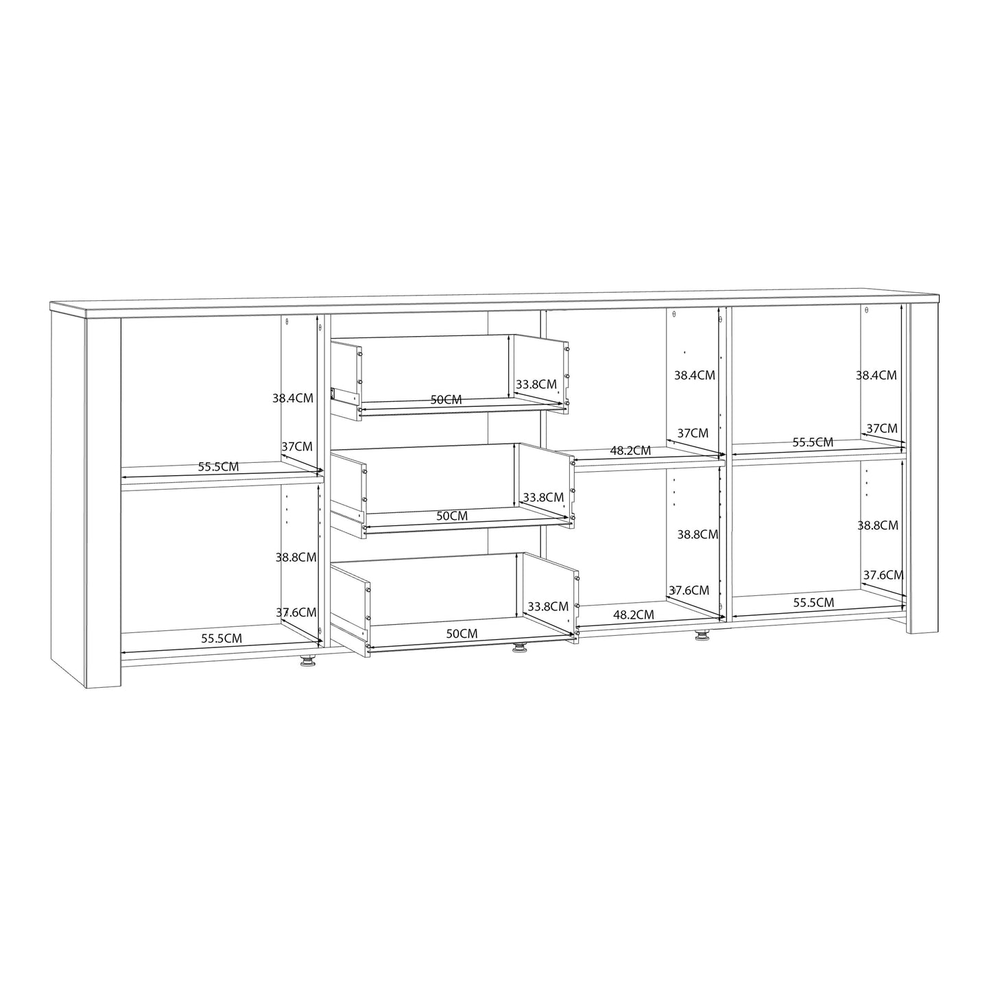 Furniture To Go Bohol 3 Door 3 Drawer Large Sideboard in Riviera Oak/White