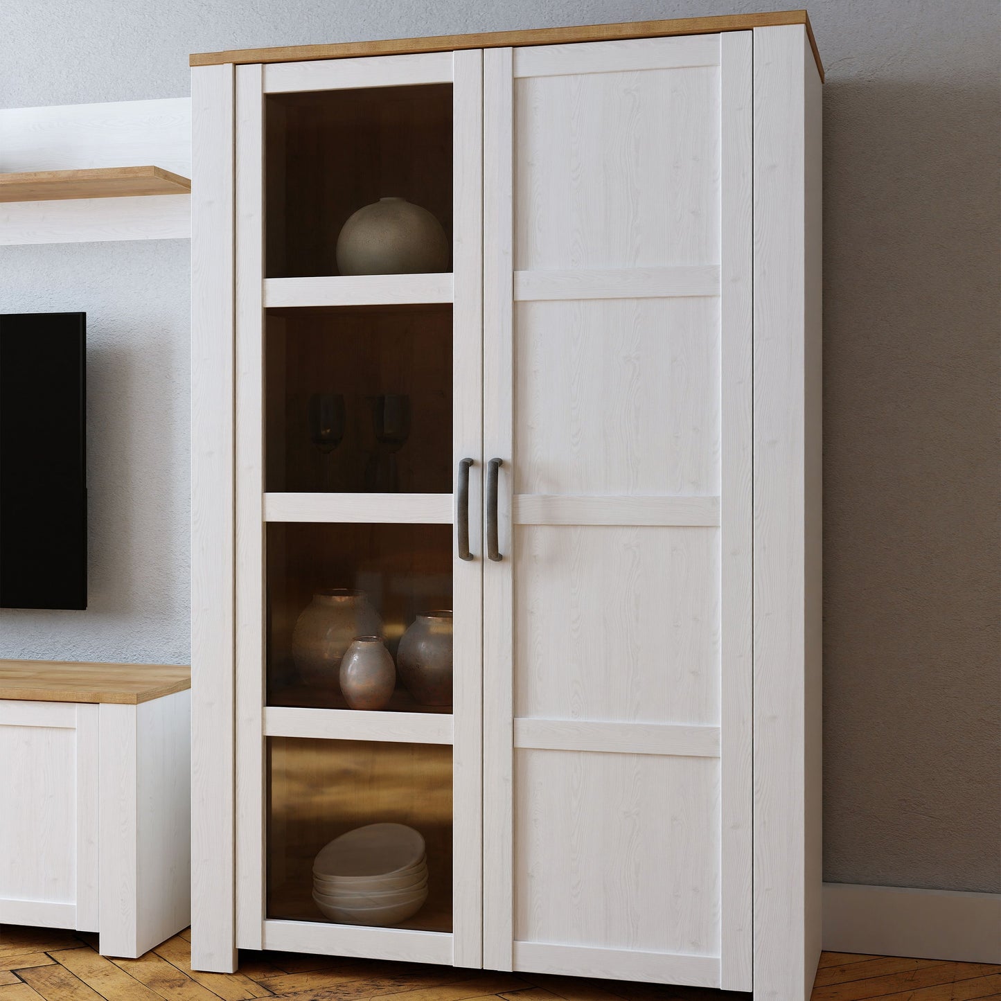 Furniture To Go Bohol 2 Door Display Cabinet in Riviera Oak/White