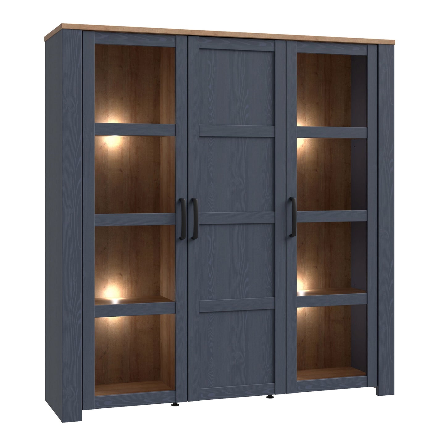 Furniture To Go Bohol 3 Door Large Display Cabinet in Riviera Oak/Navy