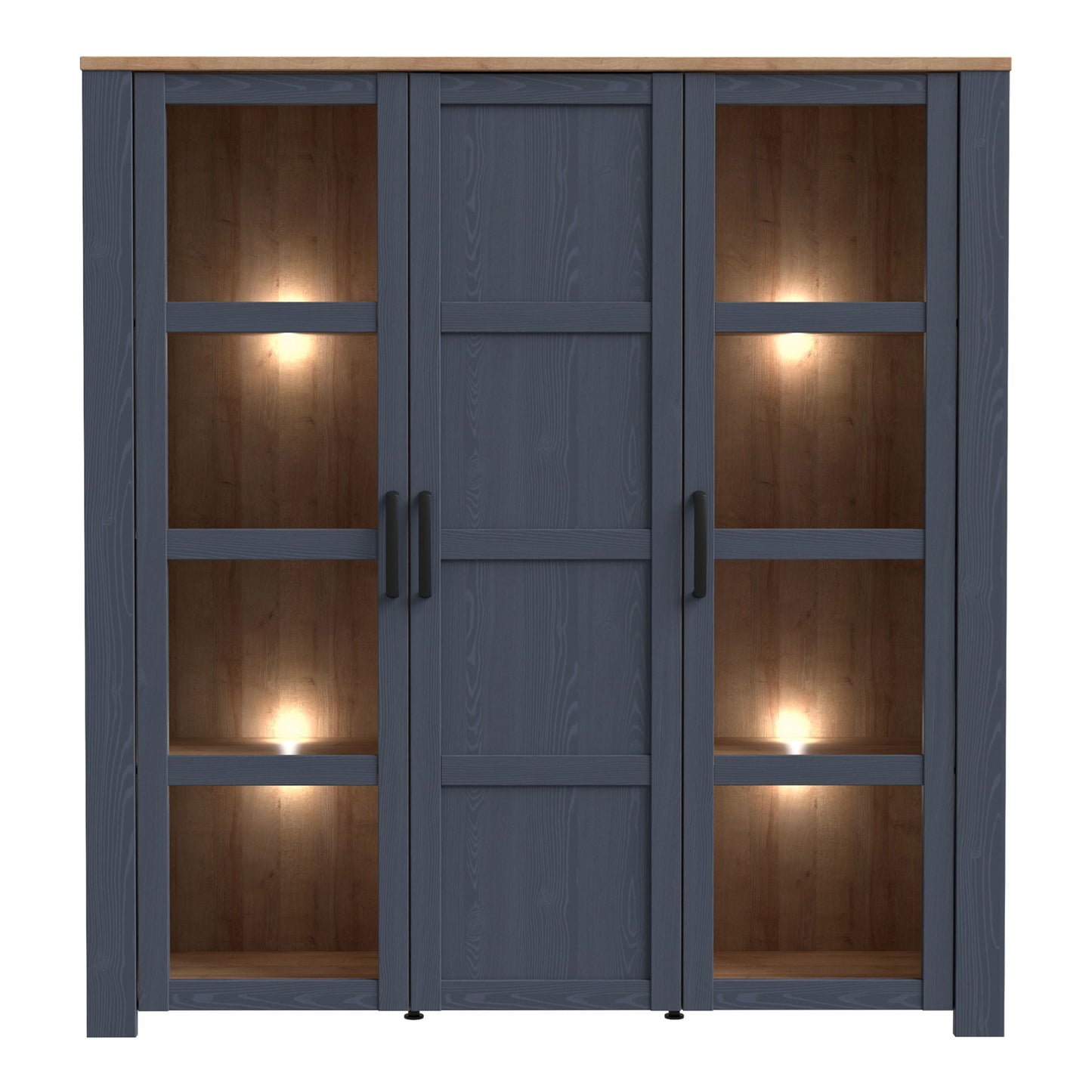 Furniture To Go Bohol 3 Door Large Display Cabinet in Riviera Oak/Navy