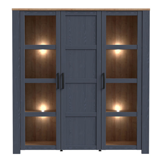 Furniture To Go Bohol 3 Door Large Display Cabinet in Riviera Oak/Navy