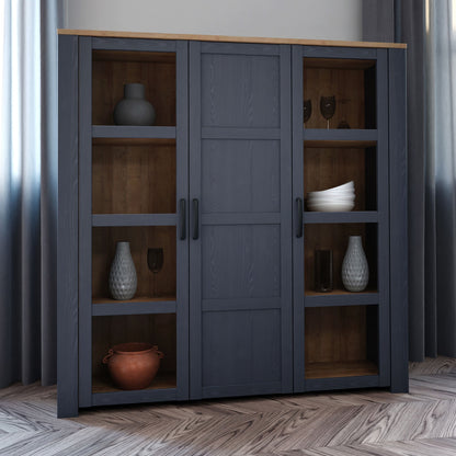 Furniture To Go Bohol 3 Door Large Display Cabinet in Riviera Oak/Navy