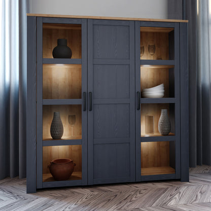 Furniture To Go Bohol 3 Door Large Display Cabinet in Riviera Oak/Navy