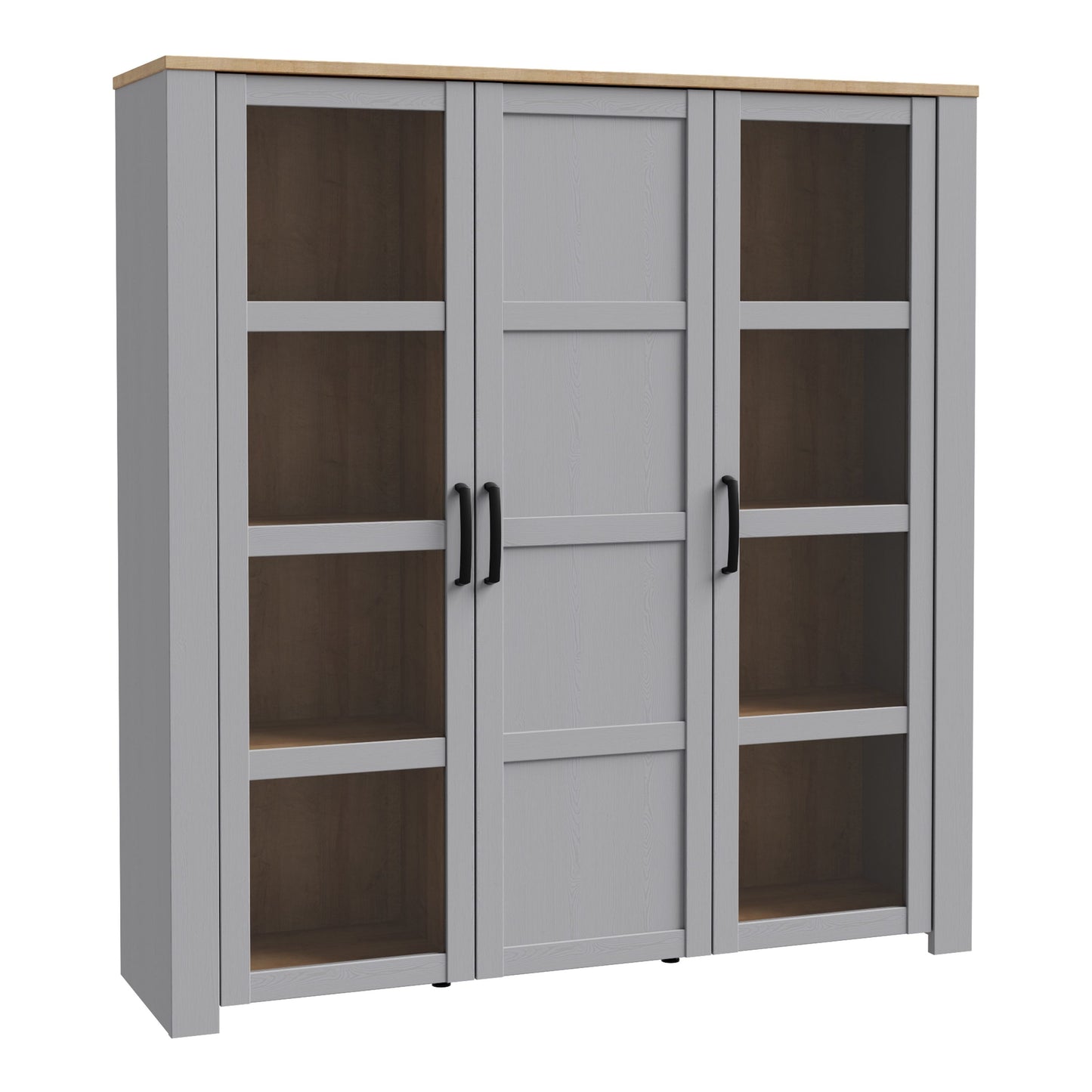 Furniture To Go Bohol 3 Door Large Display Cabinet in Riviera Oak/Grey Oak