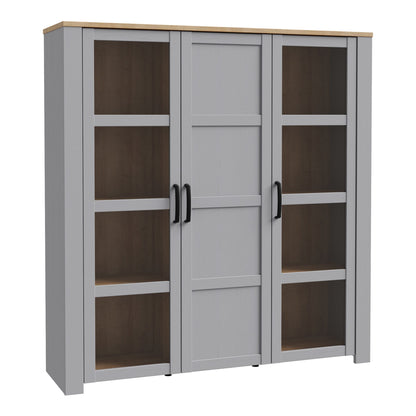 Furniture To Go Bohol 3 Door Large Display Cabinet in Riviera Oak/Grey Oak