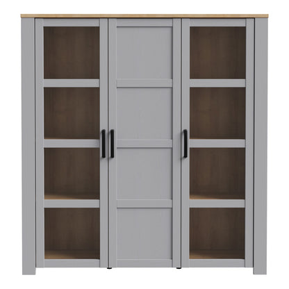 Furniture To Go Bohol 3 Door Large Display Cabinet in Riviera Oak/Grey Oak